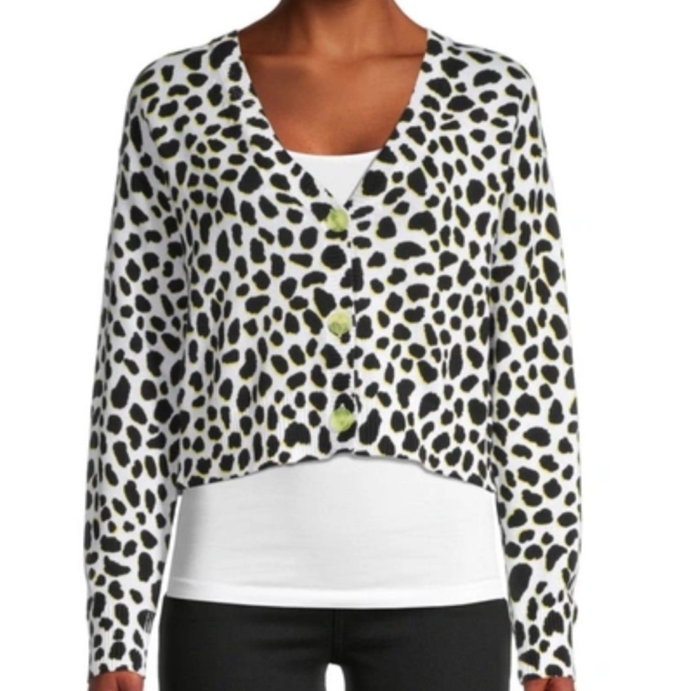 525 America Animal Print Black/White Cropped Cotton Cardigan Size XS